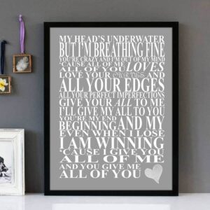 "All Of Me" John Legend - Framed Lyrics Wall Art