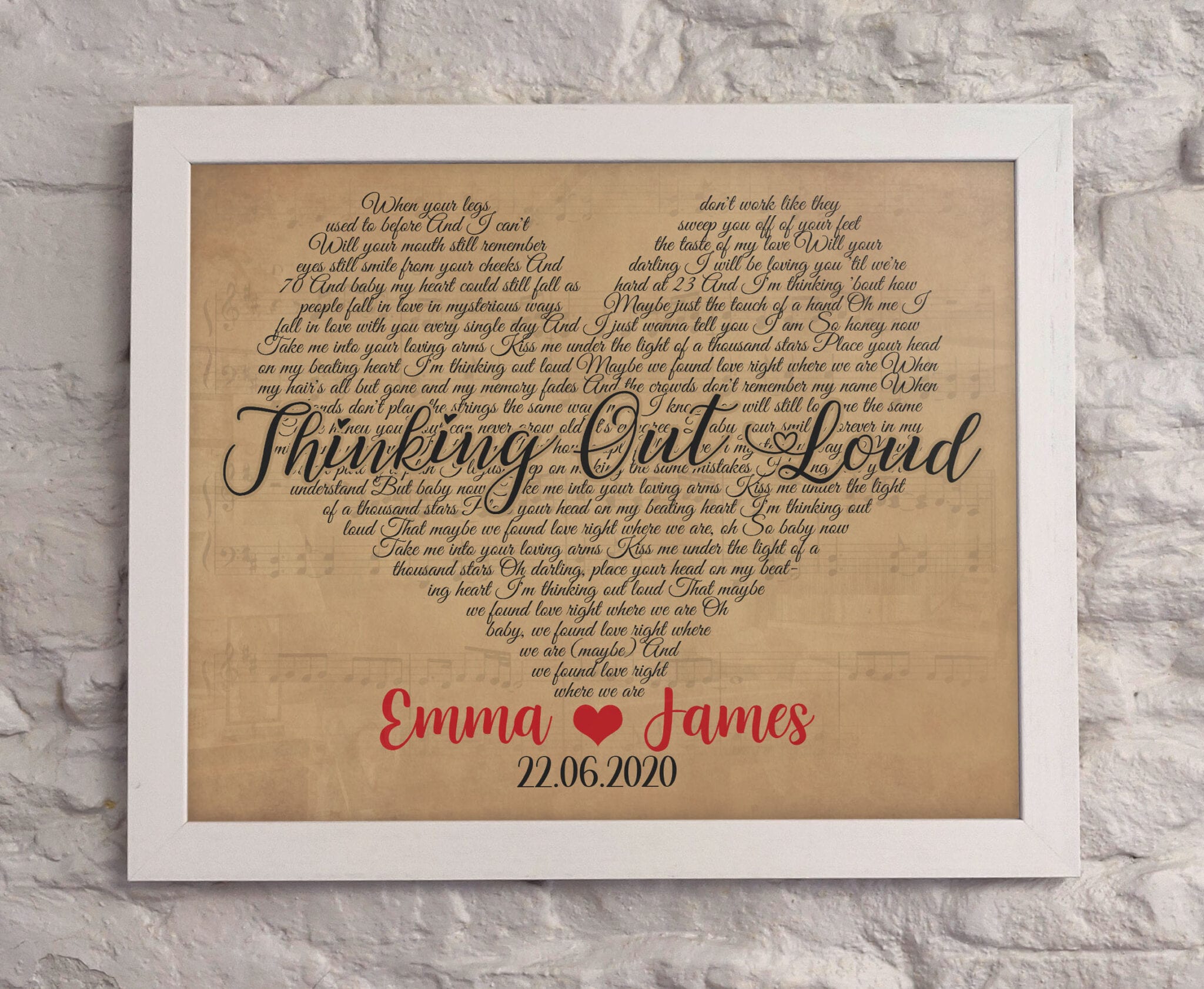 Any Song In This Style - Perfect For That Ideal Couple - Personalised Love Heart Lyrics Wall Art