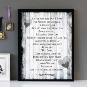 "Jack & Diane" - John Mellencamp - Framed Lyrics Wall Art