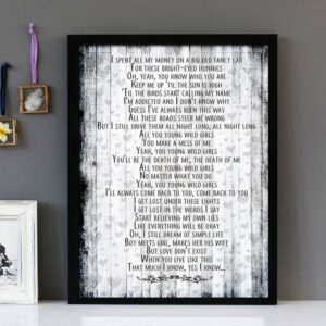 "Young Girls" - Bruno Mars - Framed Lyrics Wall Art Design