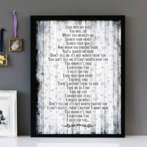 "(Everything I Do) I Do It For You" - Bryan Adams - Version 2 - Framed Lyrics Wall Art Design