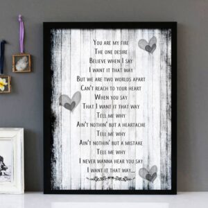"I Want It That Way" - Backstreet Boys - Framed Lyrics Wall Art Design