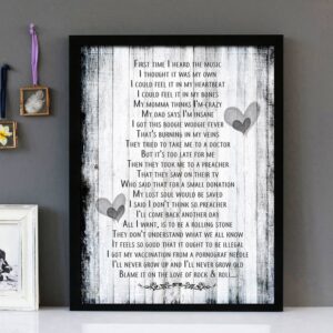 "Blame It On The Love Of Rock & Roll" - Bon Jovi - Framed Lyrics Wall Art Design